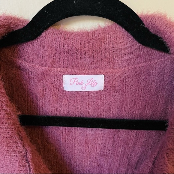 Pink Lily Purple Fuzzy Knit Collared Sweater - Picture 6 of 8